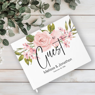 Blush Pink Roses Floral Elegant Wedding Guest Book