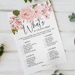 Blush Pink Roses Floral Game Whats In Your Purse<br><div class="desc">What's In Your Purse bridal shower game.  Soft watercolor blush pink roses.   Coordinating backside. Matching items to complete your event collection are available in our Zazzle store!</div>