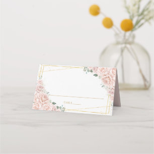 Blush Pink Roses Floral Gold Quinceañera Birthday Place Card