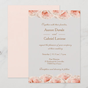 Blush Pink Roses Floral Gold White Elegant Wedding Invitation
