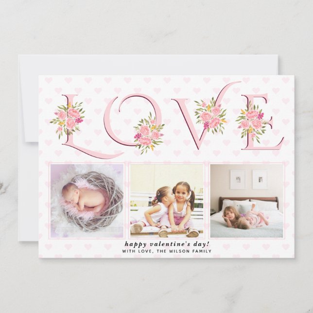 Blush pink roses floral LOVE photo Valentines Day Holiday Card (Front)