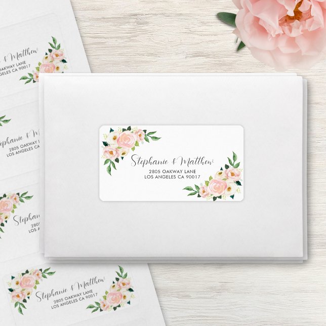 Blush Pink Roses Floral Watercolor Wedding Label (Creator Uploaded)