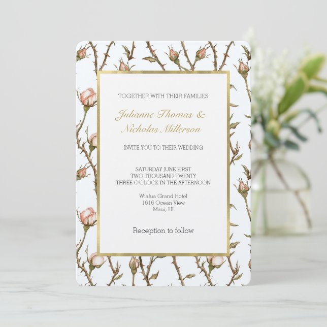 Blush Pink Roses Floral Wedding Invitation (Standing Front)