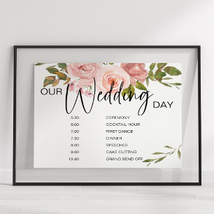 Blush Pink Roses Floral Wedding Schedule Sign