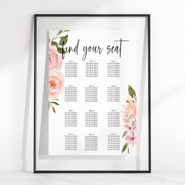 Blush Pink Roses Floral Wedding Seating Chart (Creator Uploaded)