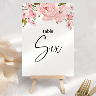 Blush Pink Roses Floral Wedding Table Number