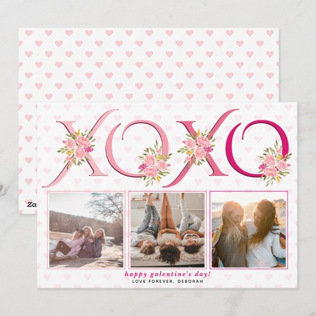 Blush pink roses floral XOXO photo Galentines Day Holiday Card (Front/Back)