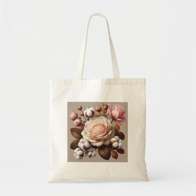 Blush Pink roses flowers floral shopping tote bag (Front)