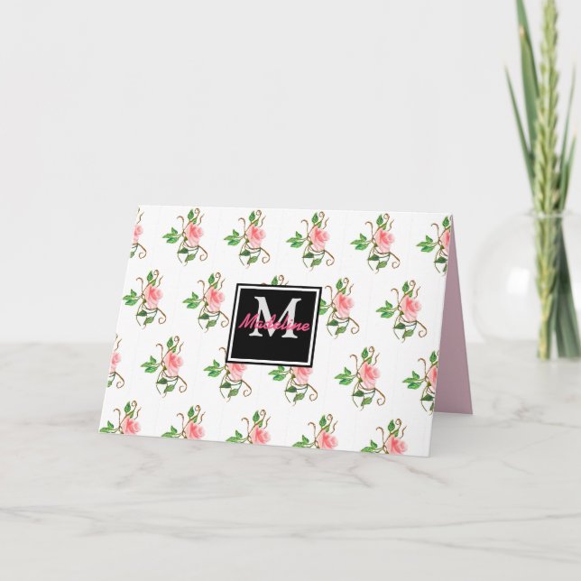 Blush Pink Roses Folded Note Card (Front)