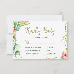 Blush pink roses garden wedding modern rsvp card