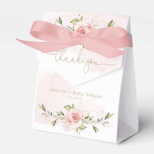 Blush pink roses girl baby shower Thank you Favour Box (Front Side)