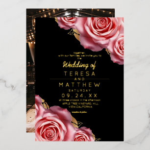 Blush Pink Roses Gold Foil Black Modern Wedding 
