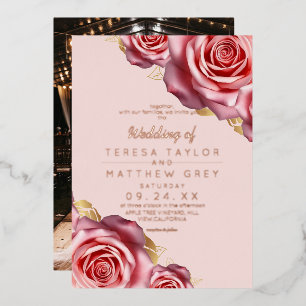 Blush Pink Roses Gold Foil Modern Wedding 