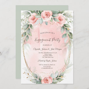 Blush Pink Roses Gold Frame  Invitation