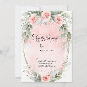Blush Pink Roses Gold Frame Wedding RSVP Invitation