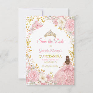 Blush Pink Roses Golden Quinceañera Save the Date