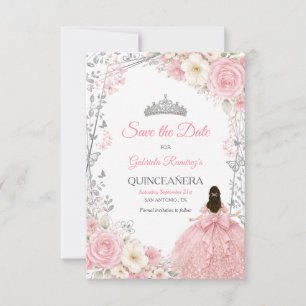 Blush Pink Roses Golden Quinceañera Save the Date