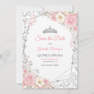 Blush Pink Roses Golden Quinceañera  Save the Date