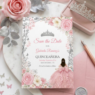 Blush Pink Roses Golden Quinceañera  Save the Date