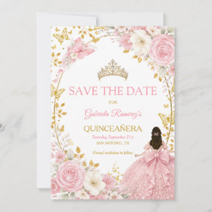 Blush Pink Roses Golden Quinceañera  Save the Date