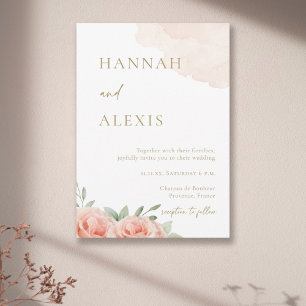 Blush Pink Roses Green Leaves Watercolor Wedding  Invitation