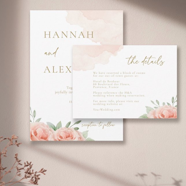 Blush Pink Roses Green Leaves Wedding Detail Invitation (Creator Uploaded)