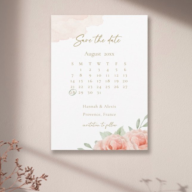 Blush Pink Roses Greenery Save The Date Wedding  Invitation (Creator Uploaded)