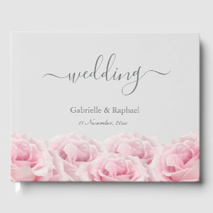 Blush Pink Roses Grey Elegant Floral Wedding Guest Book