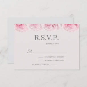 Blush Pink Roses Grey Elegant Floral Wedding RSVP Invitation