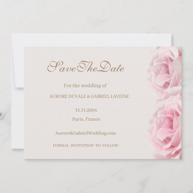 Blush Pink Roses Ivory Gold Save The Date Wedding Invitation (Front)