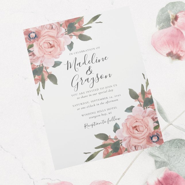 Blush Pink Roses Modern Floral Wedding Invitation (Creator Uploaded)