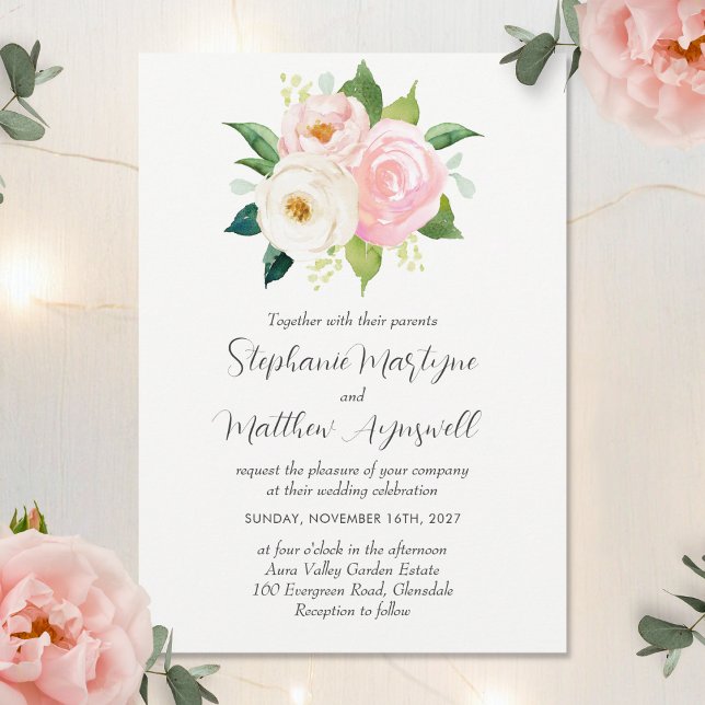 Blush Pink Roses Modern Watercolor Floral Wedding Invitation (Creator Uploaded)