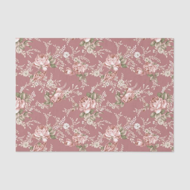 Blush Pink Roses-Old Rose Background Tissue Paper (Front)