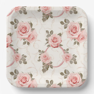 Blush Pink Roses Paper Plates