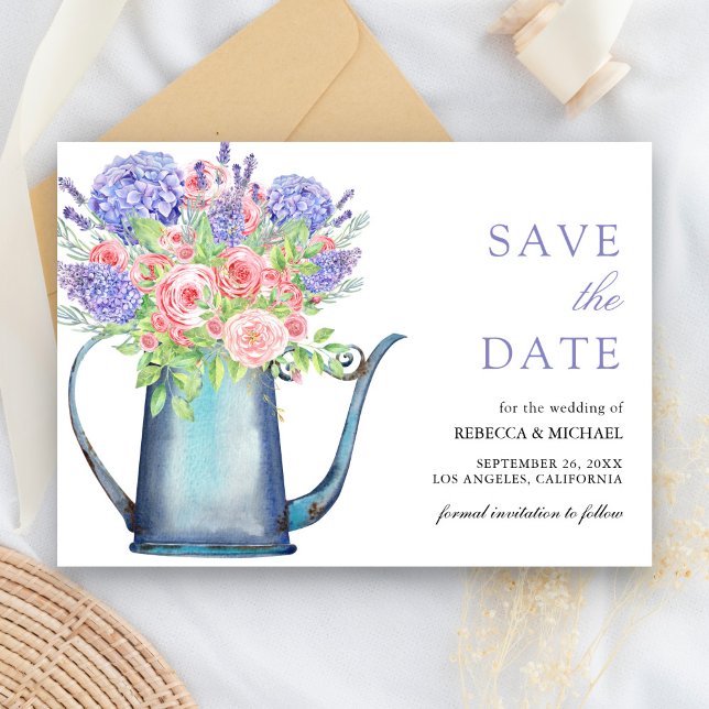 Blush Pink Roses Purple Hydrangea Wedding Save The Date (Creator Uploaded)