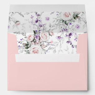 Blush Pink Roses Purple Wildflowers Wedding Envelope