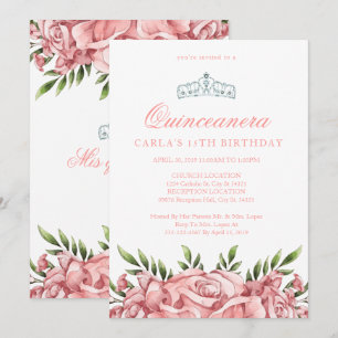 Blush Pink Roses   Quinceanera Invitations