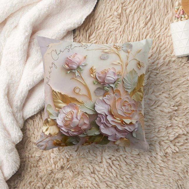Blush Pink Roses Sculpture Cushion (Blanket)