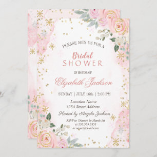 Blush Pink Roses Snowflakes Bridal Shower  Invitation