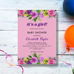 Blush Pink Roses Summer Floral Girl Baby Shower Invitation