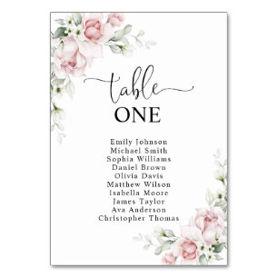 Blush Pink Roses Table Number Seating Chart
