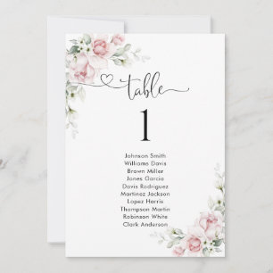 Blush Pink Roses Table Number Seating Chart