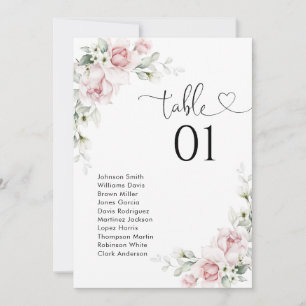 Blush Pink Roses Table Number Seating Chart