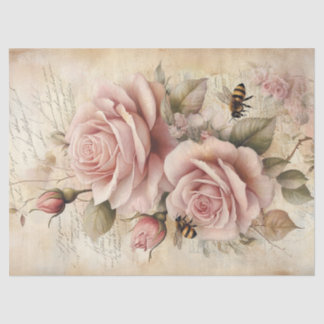 Blush Pink Roses Vintage Floral Decoupage Tissue Paper