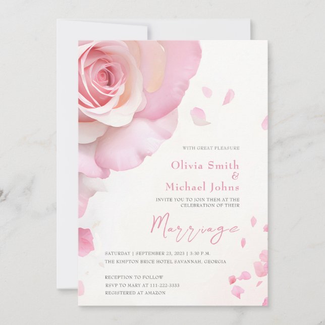 Blush pink roses Watercolor Elegant Wedding Invitation (Front)