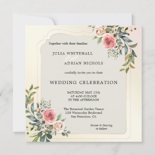 Blush Pink Roses Watercolor Wedding Invitation