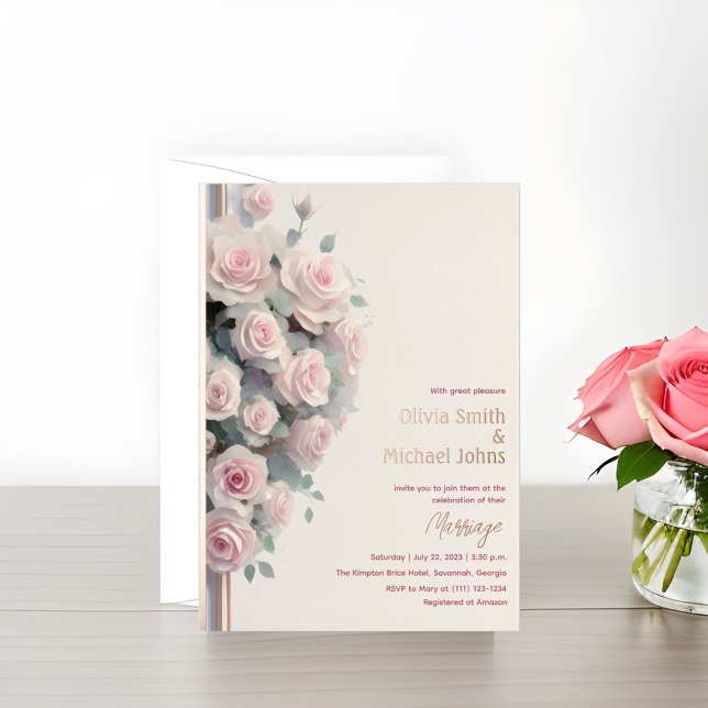 Blush pink roses Watercolor Wedding Invitations (Creator Uploaded)