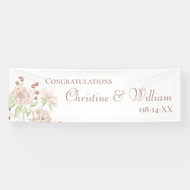 Blush Pink Roses Wedding Banner Modern (Horizontal)