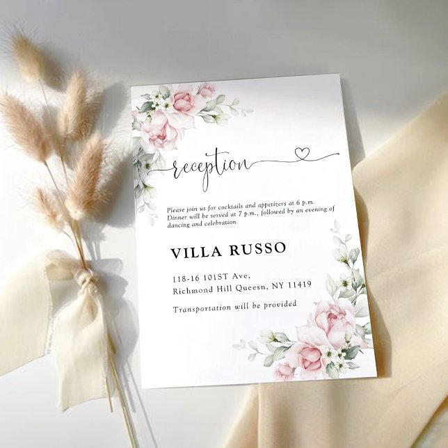 Blush Pink Roses Wedding Ceremony Reception Card (Creator Uploaded)