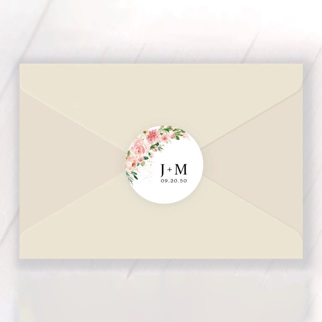 Blush Pink Roses Wedding Classic Round Sticker (Creator Uploaded)